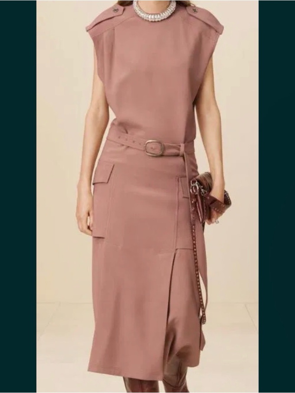 NWT Zara SRPLS Limited Edition Lyocell Wool Belted Utility Midi Dress